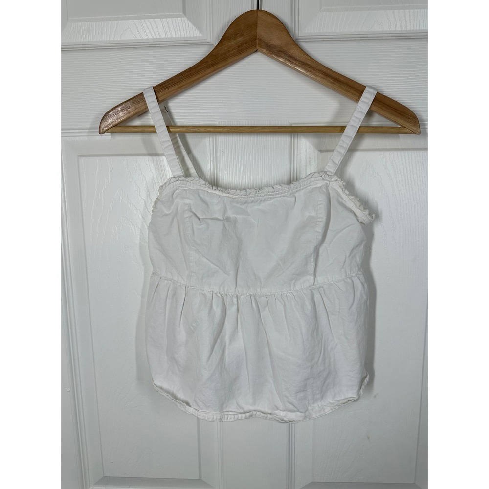 Brandy Melville Tank Top Womens One Size White Peplum Ruffle Smocked MH543C-Z334